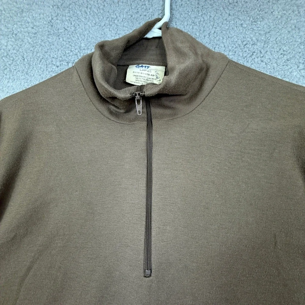 Military Cold Weather Undershirt Large Brown 1/4 Zip Long Sleeve 100%‎ Polyester
